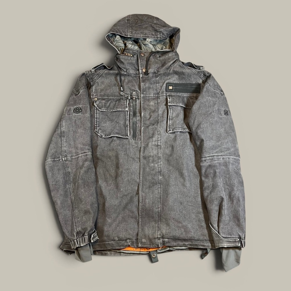 KR3W X 686 Snowboard Jacket Times Project Mens L Grey Washed Hooded Insulated